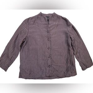 Eileen Fisher Purple Silk Linen Button Up Blouse Top Women Medium Long Sleeve
